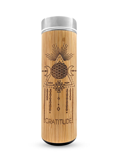 17.9oz GRATITUDE Premium Insulated Bamboo Water Bottle - Saltwater Bodega
