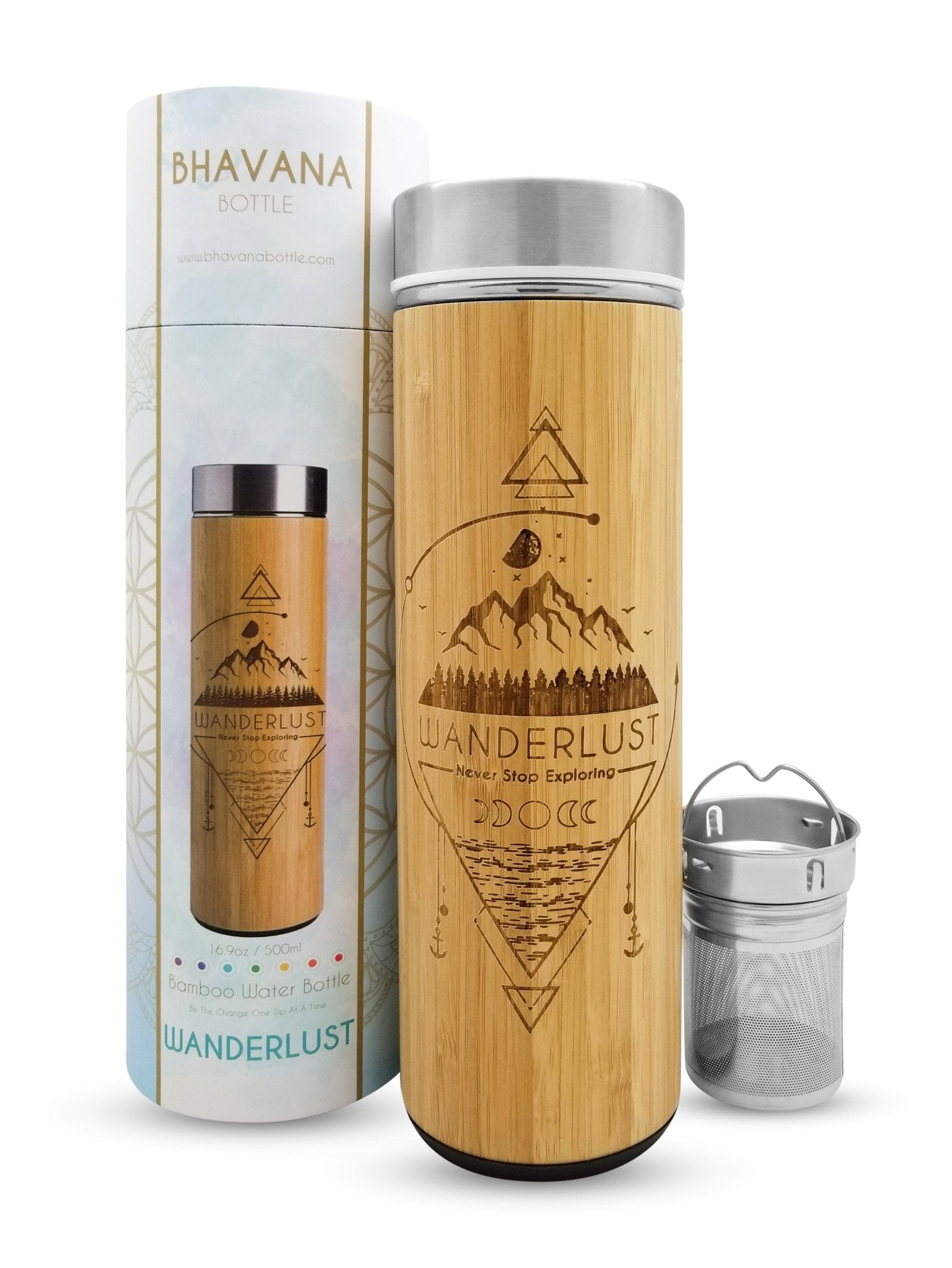 17.9oz WANDERLUST Premium Insulated Bamboo Water Bottle - Saltwater Bodega