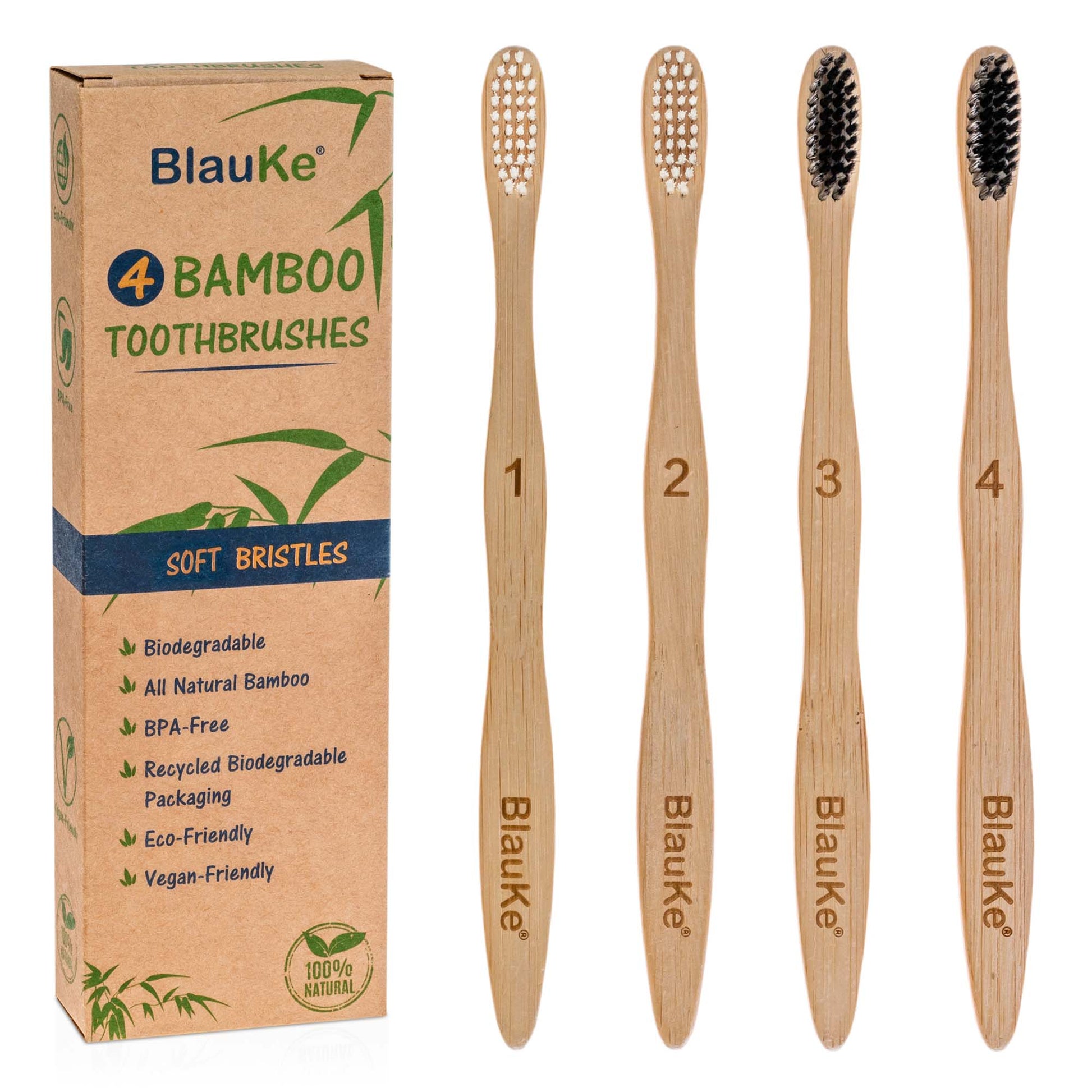 Bamboo Toothbrush Set 4-Pack - Bamboo Toothbrushes with Soft Bristles - Saltwater Bodega