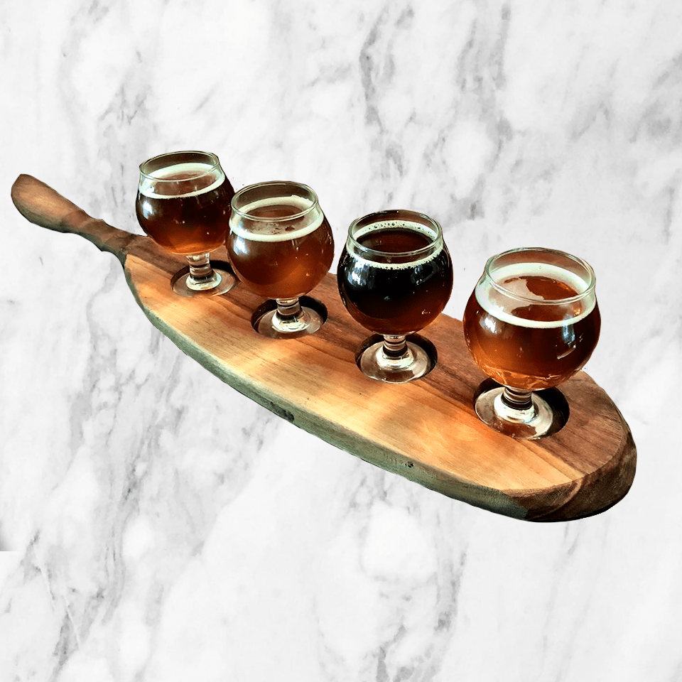 Beer Flight, Carved Handle 4 Glass Holder - Saltwater Bodega