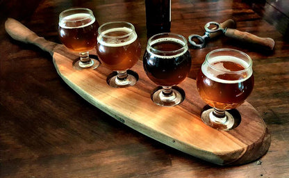 Beer Flight, Carved Handle 4 Glass Holder - Saltwater Bodega