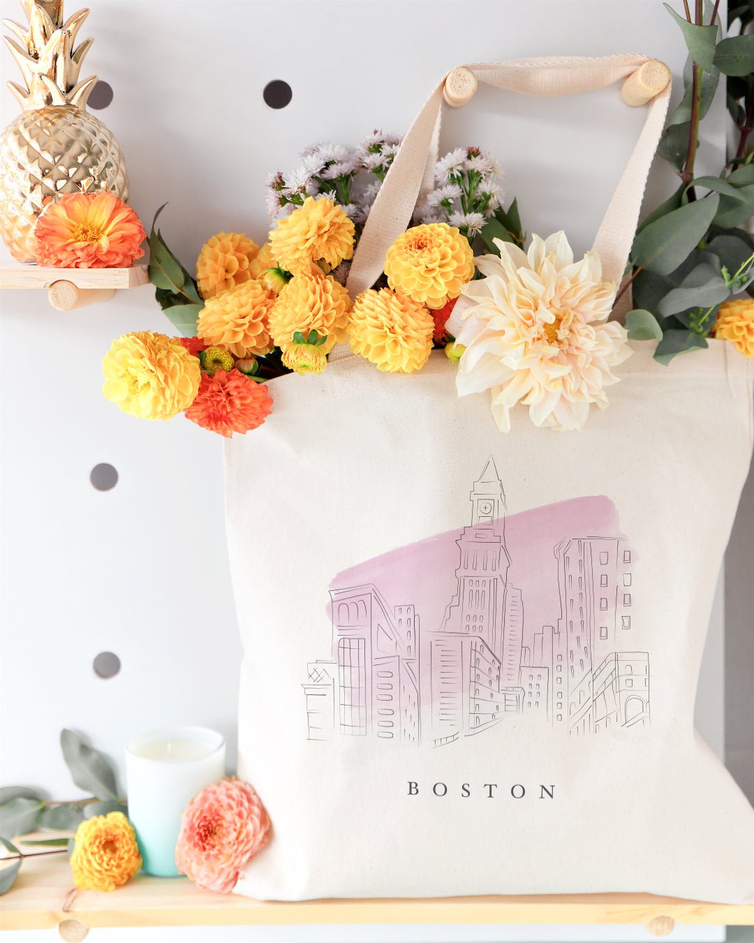 Boston Cityscape Cotton Canvas Tote Bag - Saltwater Bodega