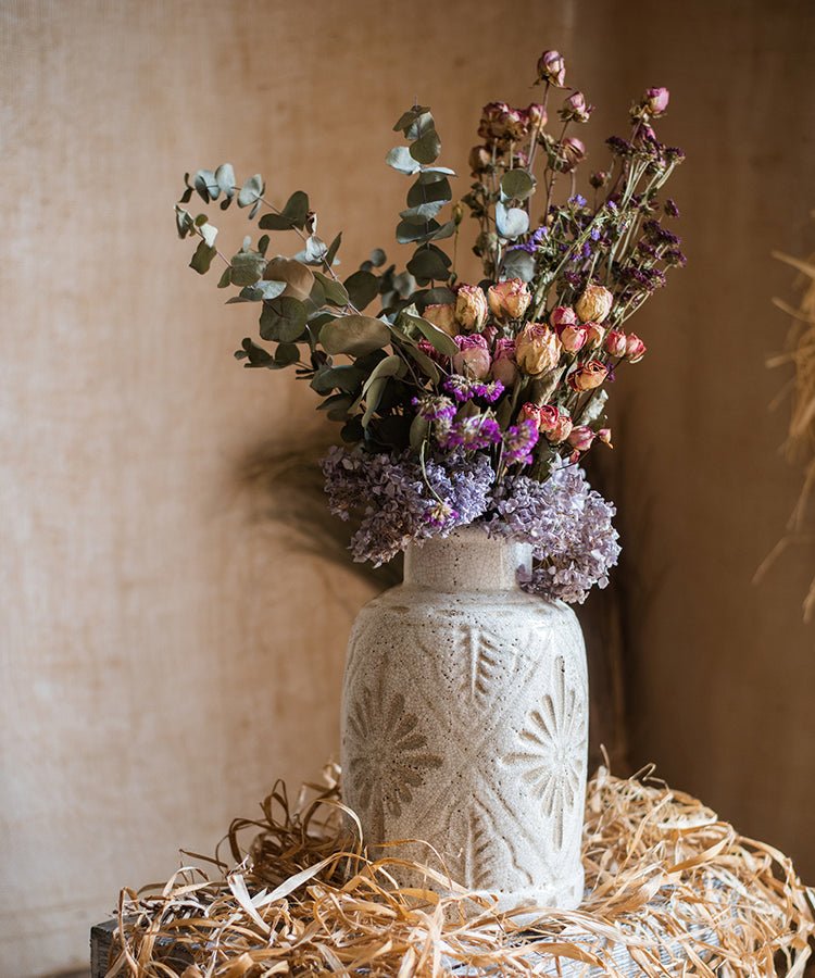 Carved Floral Vase in White - Saltwater Bodega