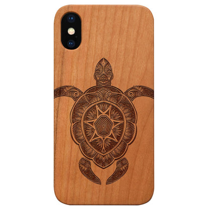 Engraved Ornate Turtle Wooden Cell Phone Case - Saltwater Bodega