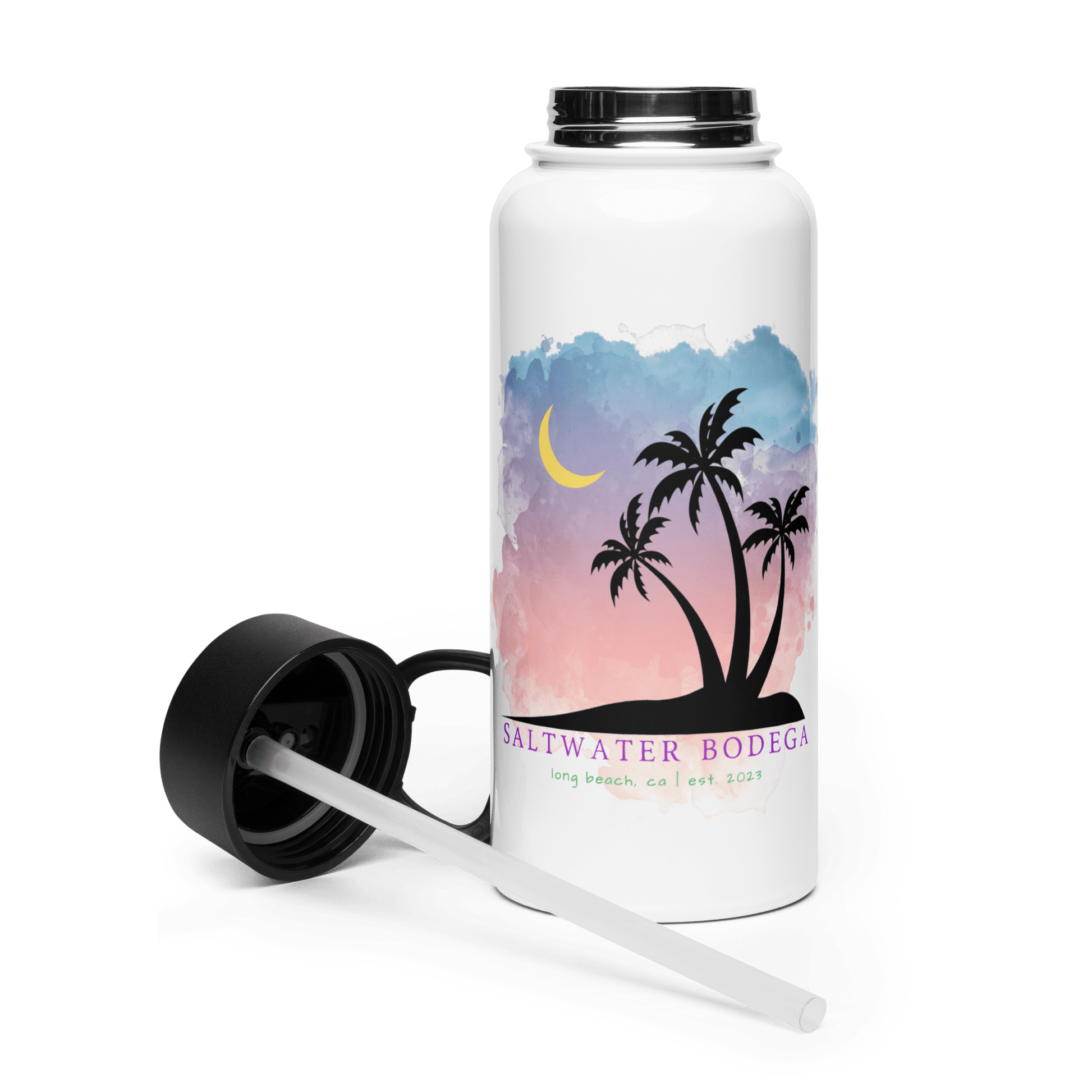 Island of Dreams Stainless Steel Water Bottle with Straw Lid - Saltwater Bodega