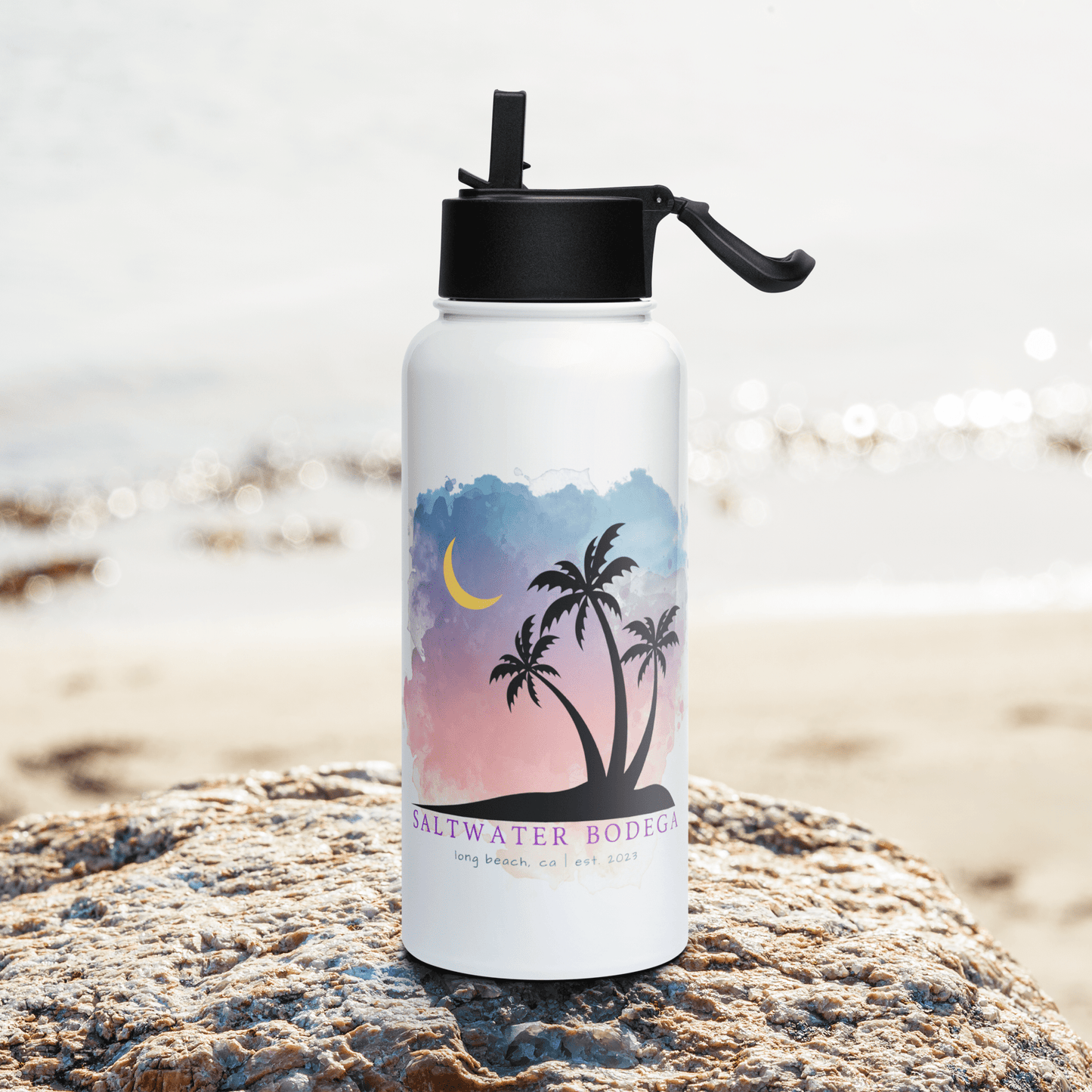 Island of Dreams Stainless Steel Water Bottle with Straw Lid - Saltwater Bodega