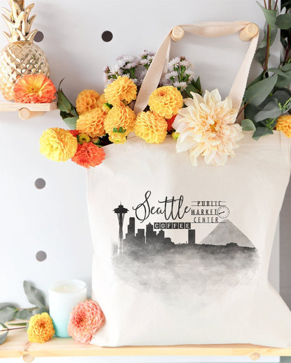 Seattle Cityscape Cotton Canvas Tote Bag - Saltwater Bodega