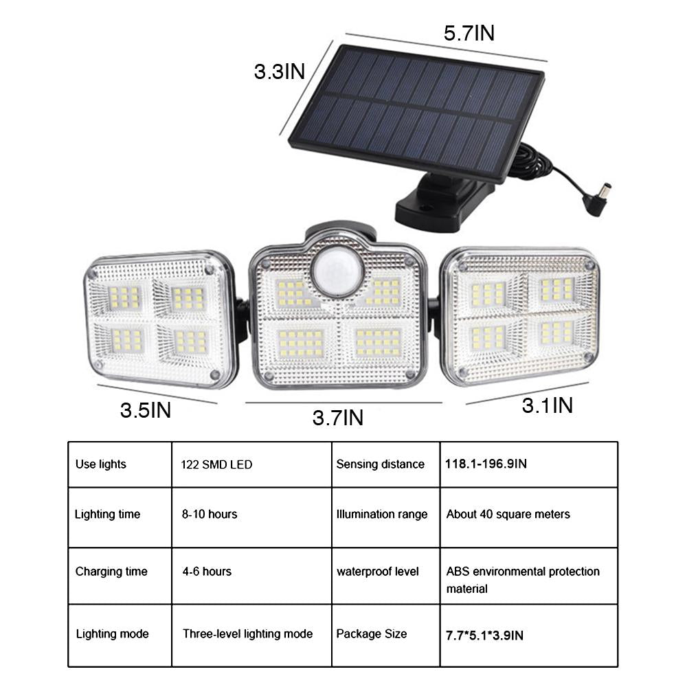 Solar Sensor Light 122 LED 3 Head Outdoor Spotlight with 3 Modes - Saltwater Bodega