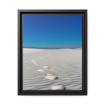 White Sands New Mexico Footprints on Matte Canvas, Black Frame Wall Print - Saltwater Bodega